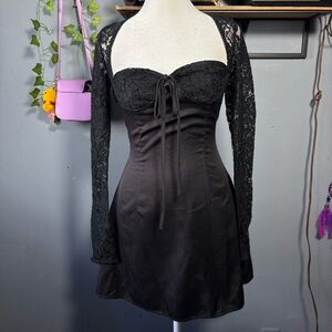 Black Lace Sleeve Bustier Mini Dress